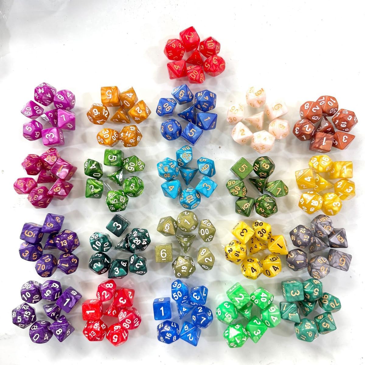 10 Complete Sets(70PCS) Polyhedral Glitter Dice Double Colors for DND & RPG Tabletop Role-Playing Games, Includes Drawstring Bag, for Easter Halloween Christmas