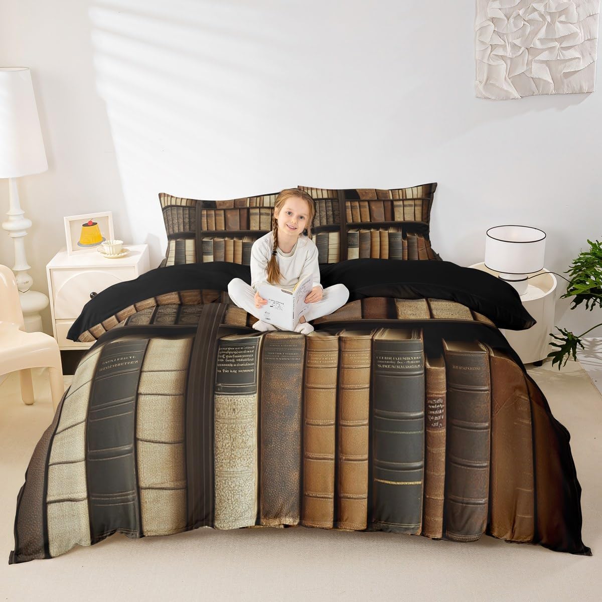 Erosebridal Vintage Bookshelves Bed Set Mystery Library Duvet Cover, Book Lovers Gifts Bedding Set Queen Retro Library Comforter Cover, Preppy Stuff Students Bed Cover with 2 Pillow Case