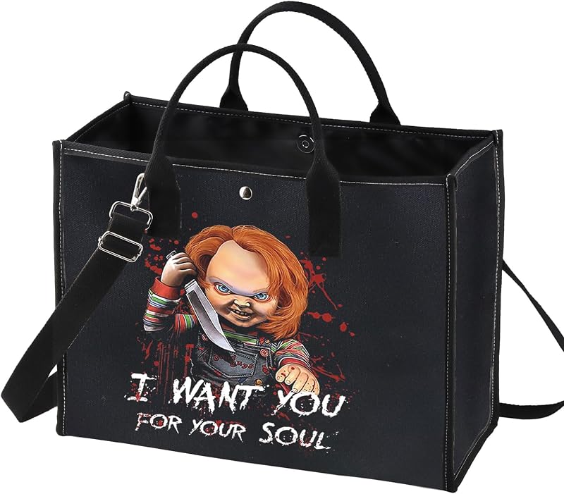 Necessaire BWWKTOP preta de lona com estampa de desenho animado e zíper
