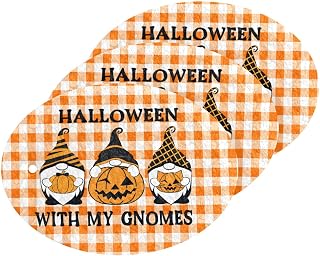Halloween Gnomes Orange Plaid Kitchen Sponges Pumpkin Skulls Buffalo Check Cleaning Dish Sponges Non-Scratch Scrubber Sponge for Kitchen Bathroom Cars, pack of 3
