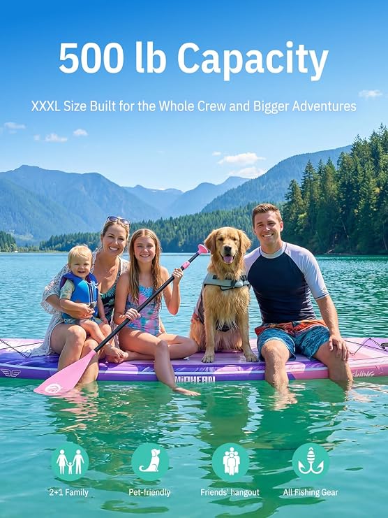 Niphean (Extra Large) Inflatable Paddle Board, SUP for 2+1 People/Family