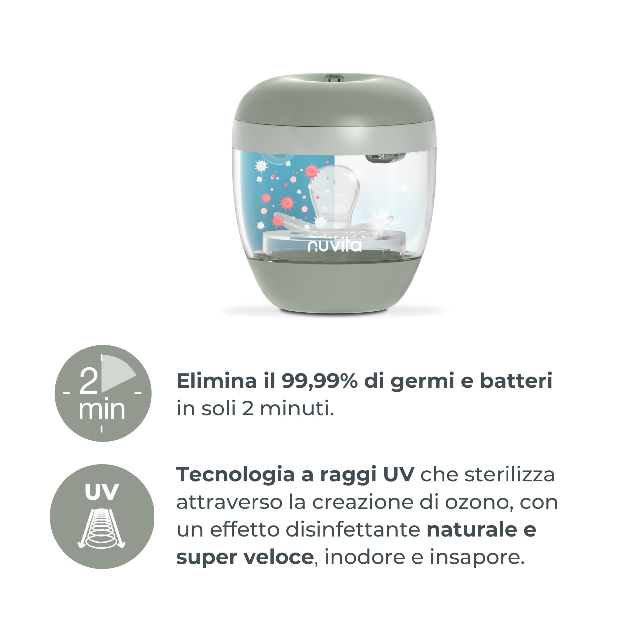 Nuvita 1556 | Sterilizzatore UV portatile MellyPlus per biberon, ciucci e proteggi capezzoli | uccide il 99% dei germi | Senza BPA | Verde salvia