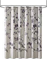 Vista 8 de Madison Park Holly Modern - Cortina de ducha larga de tela de algodón, cortinas de ducha florales para baño, 72 x 72 pulgadas, gris/morado topo