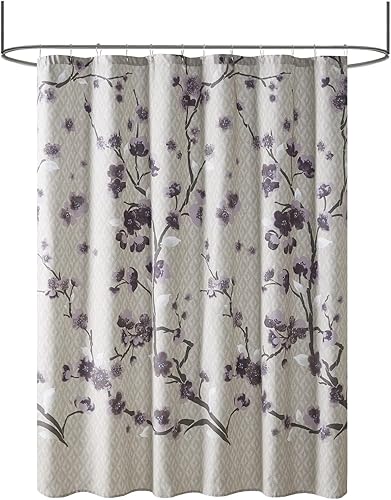 Miniatura 8 de Madison Park Holly Modern - Cortina de ducha larga de tela de algodón, cortinas de ducha florales para baño, 72 x 72 pulgadas, grismorado topo