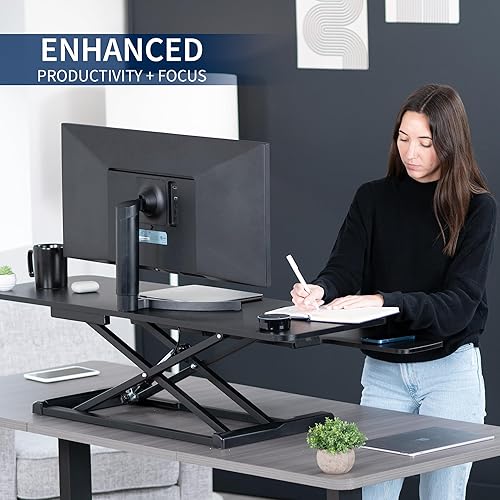 Miniatura 4 de VIVO DESK-V048KB - Convertidor de escritorio de 48 pulgadas, serie K, elevador de altura ajustable, estación de trabajo de monitor dual y portátil