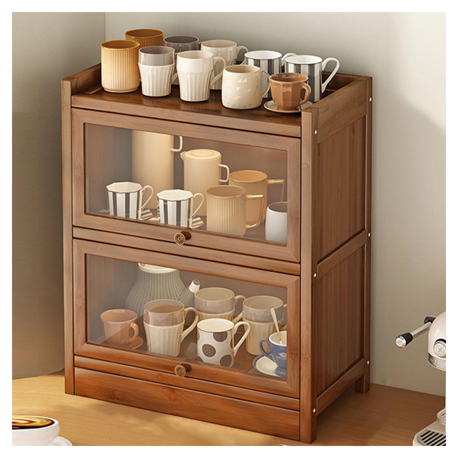 Grande scatola per il pane in legno con porta in vetro, armadietto da cucina per piano di lavoro, organizer per stoviglie