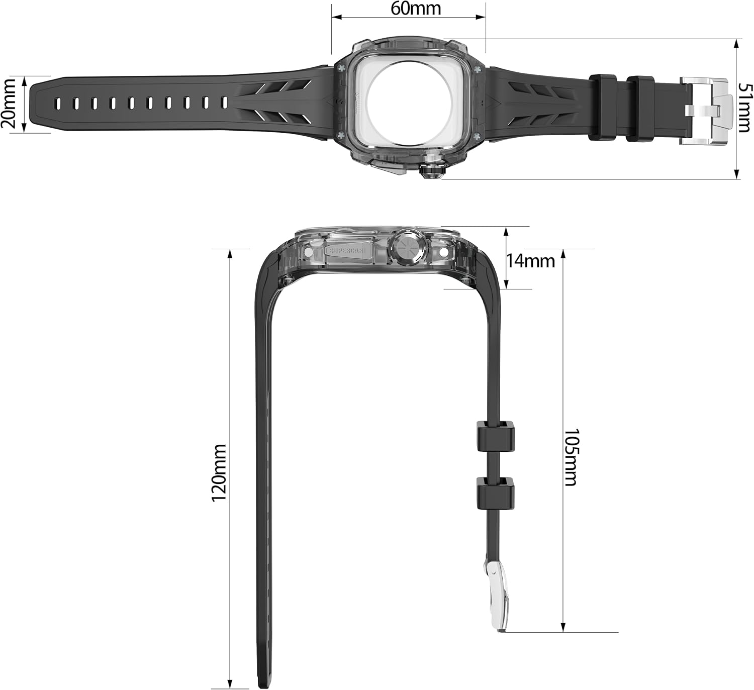 VeveXiao Transparent Designer Rugged Case with Band Compatible with Apple Watch Ultra 2 49mm 45mm 44mm bands,Luxury Crystal Clear Military Protective Cover Bumper Tactical for iWatch Ultra Series 9 8 7 6 5 4 SE Men Women Strap