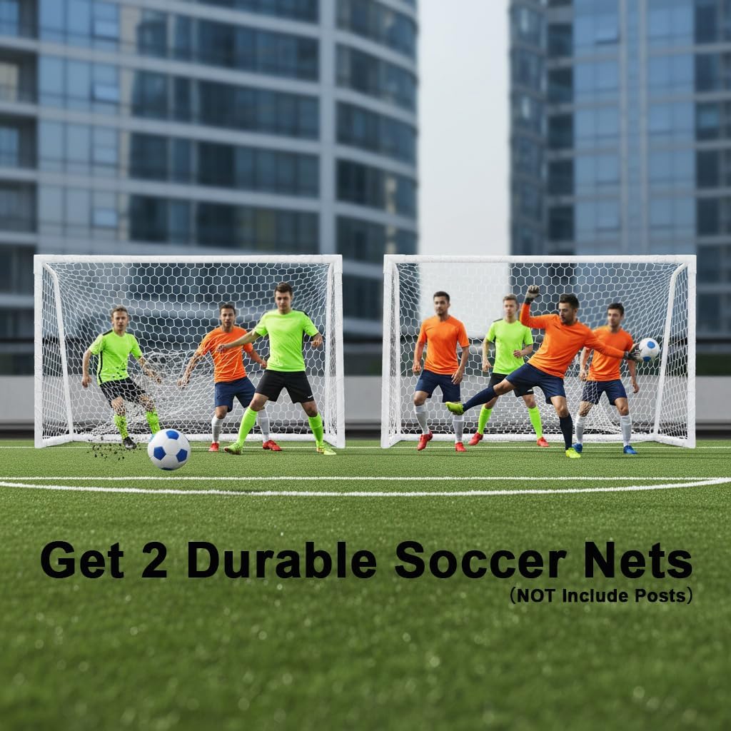 2 Pcs Soccer Replacement Goal Nets, 24x8FT, 20x6.5Ft, 10x6.5FT Polyethylene Polyester Football Net, Full Size Heavy Duty Soccer Net Set, NOT Include Posts