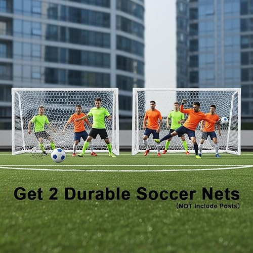 Miniatura 4 de 2 redes de repuesto para portería de fútbol, de polietileno y poliéster, juego de red de fútbol de tamaño completo, no incluye postes Blanco-DL