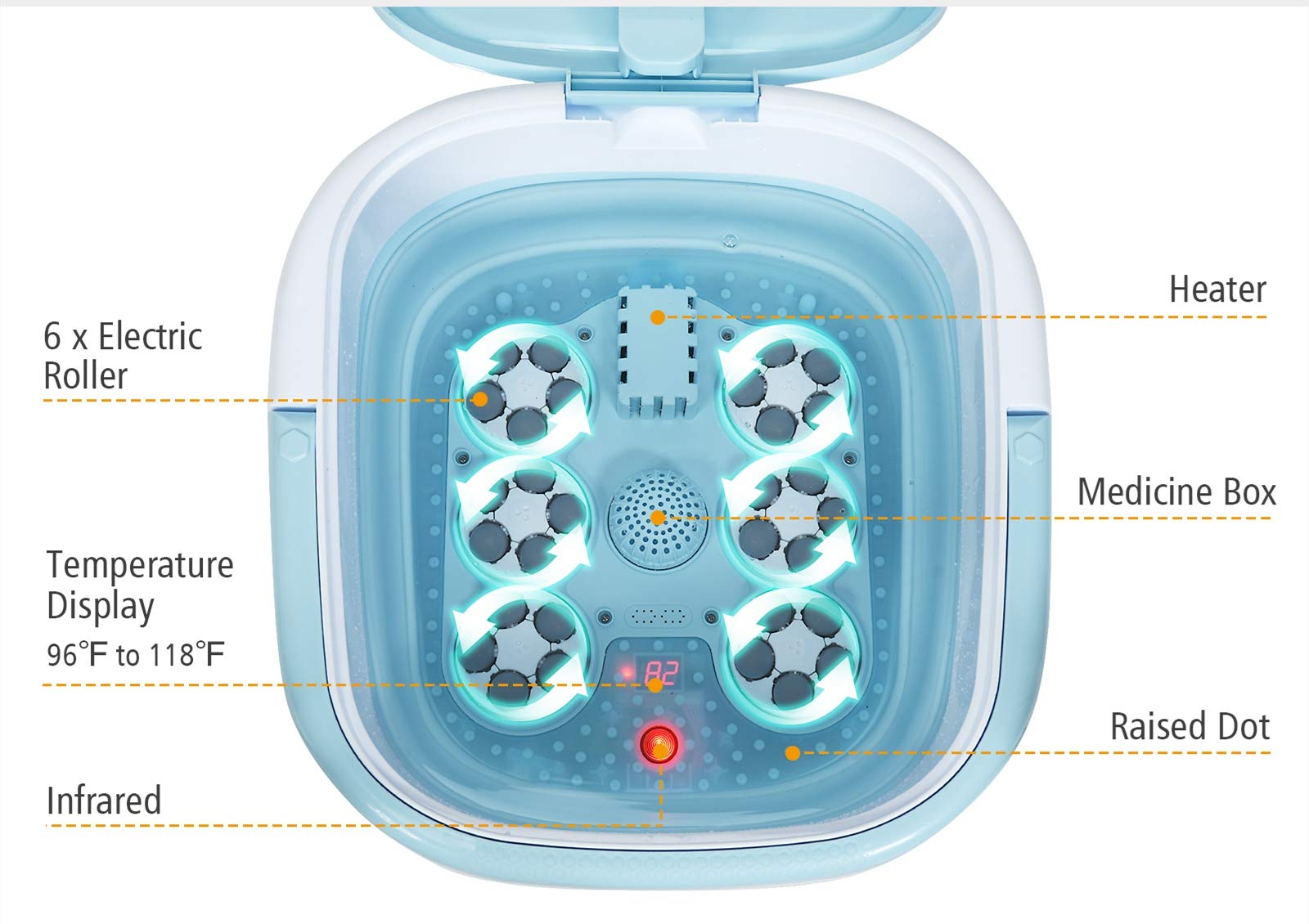 DREAMADE Elektronische Fußbadewanne Klappbar, Multifunktionales Fußbadmassagegerät mit Luftblasen & Fernbedienung, Fußsprudelbad mit Verstellbarer Temperatur & Zeit (Blau)