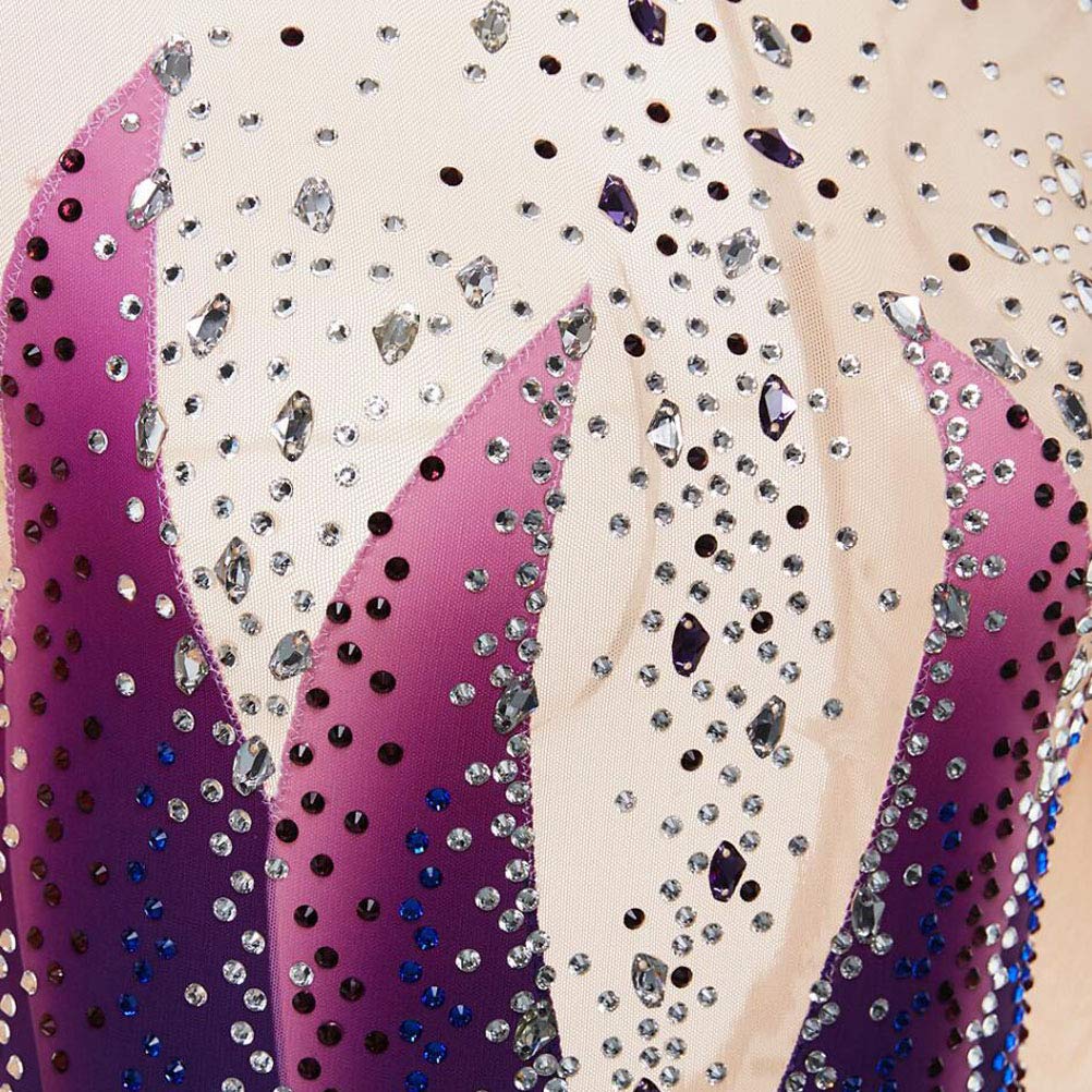 Vestido profesional de patinaje artístico para mujer, vestido de ballet elástico de manga larga con diamantes de imitación hecho a mano