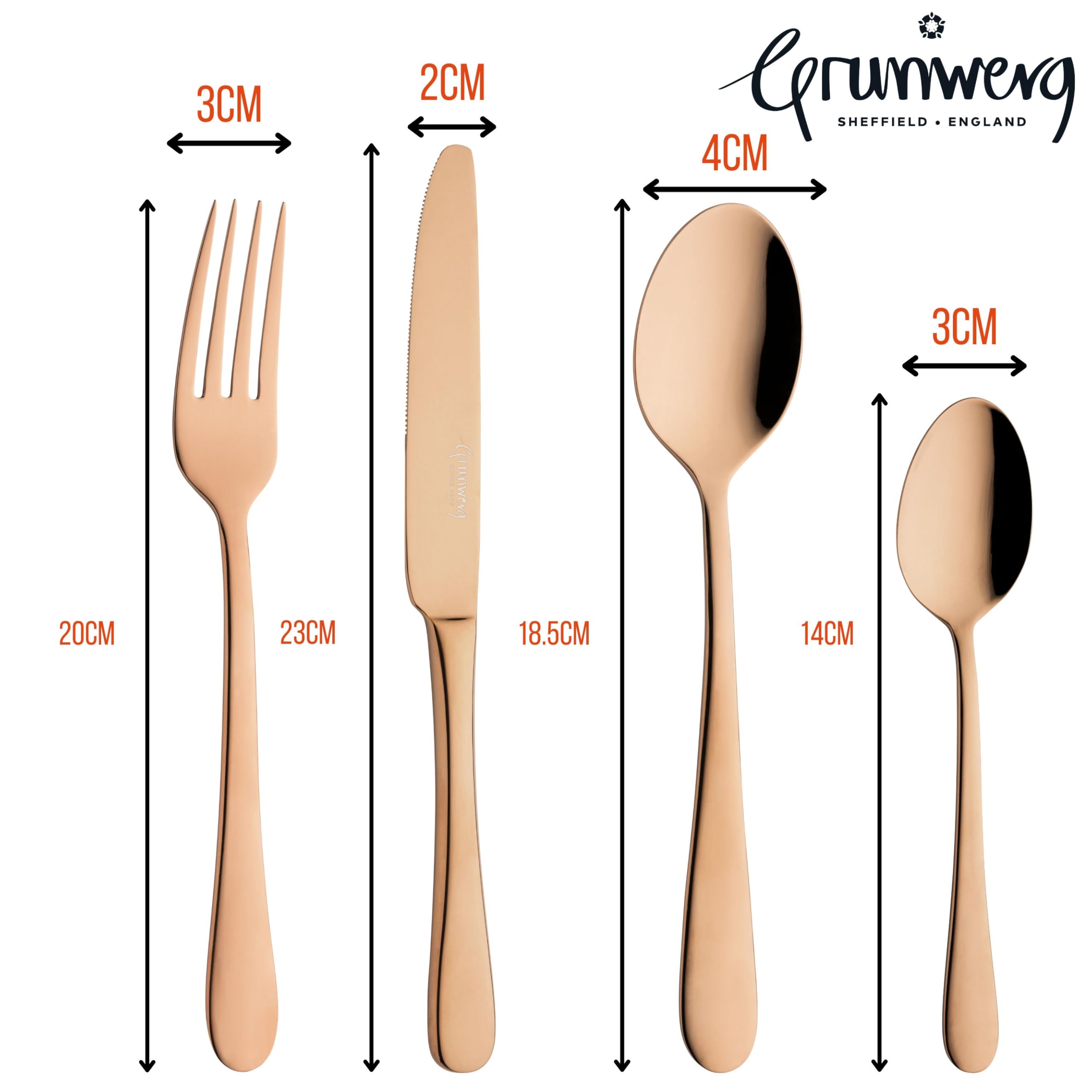 Grunwerg 16BXWSR/CU Set di Posate Windsor 16 Pezzi, Rame, Acciaio Inossidabile 18/10, Rivestimento PVD
