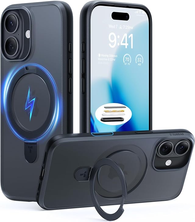 TORRAS Ostand Q1 für iPhone 17 Hülle mit MagSafe Case, Schwarz, dünn