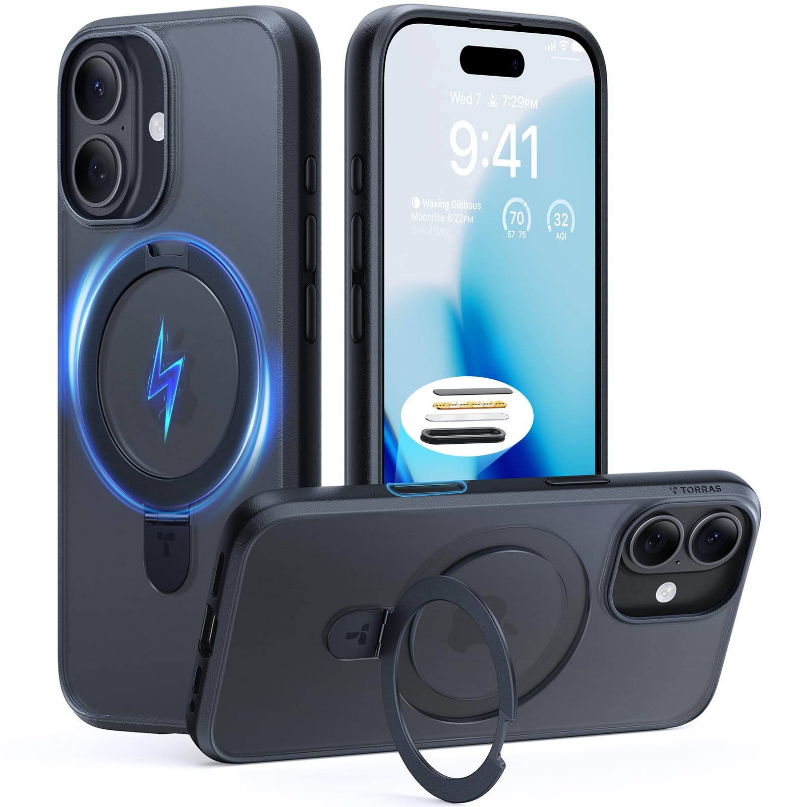 TORRAS Ostand All-in-One für iPhone 15 Series für MagSafe (Nr.1 Magnetkraft, Unsichtbarer Ständer, SGS-Militärstandartart) Stoßfest Handyhülle iPhone 15 Case Kratzfeste Schutzhülle Schwarz