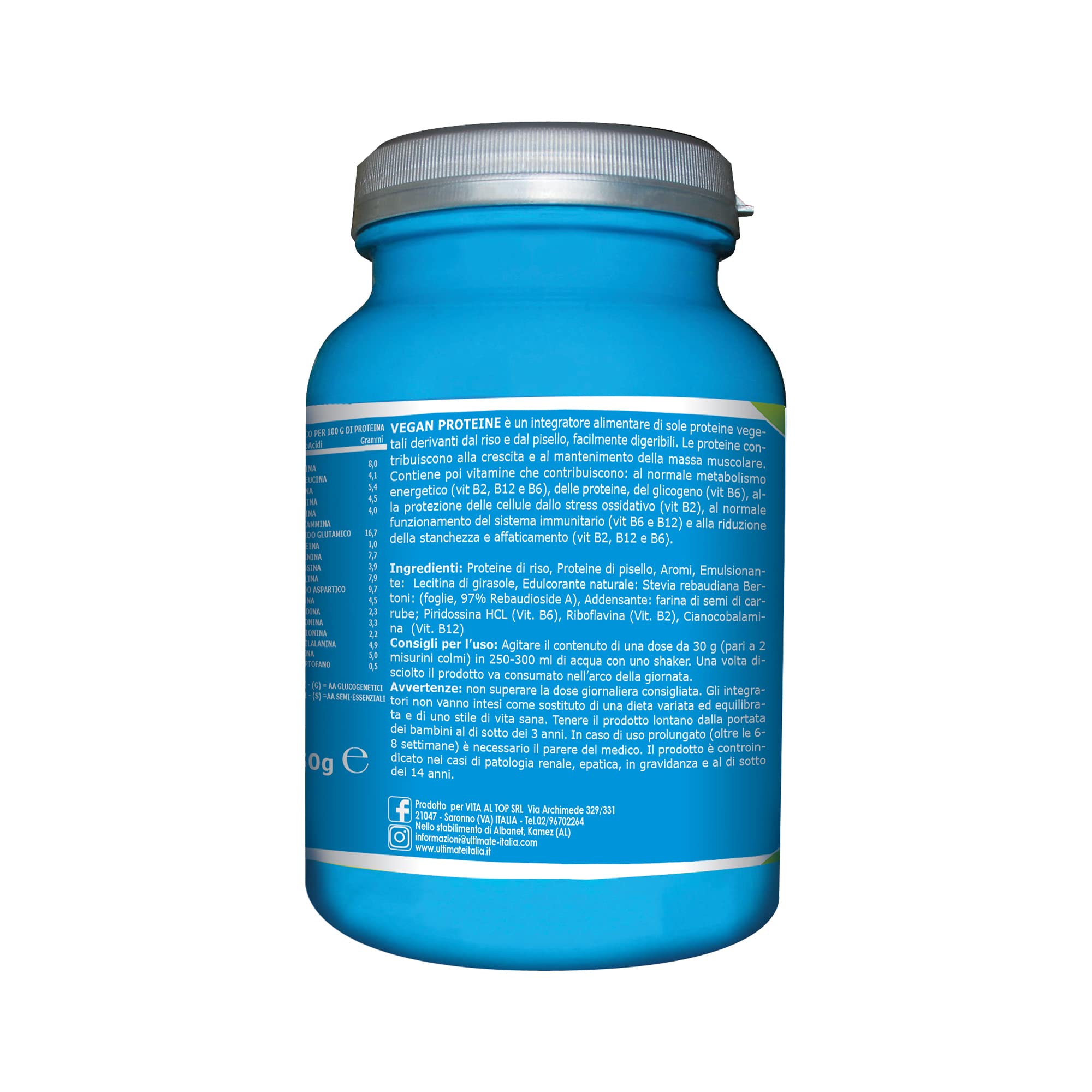 Vita al Top Ultimate Italia Vegan Proteine Gusto Crema/Biscotto, 450 Grammi