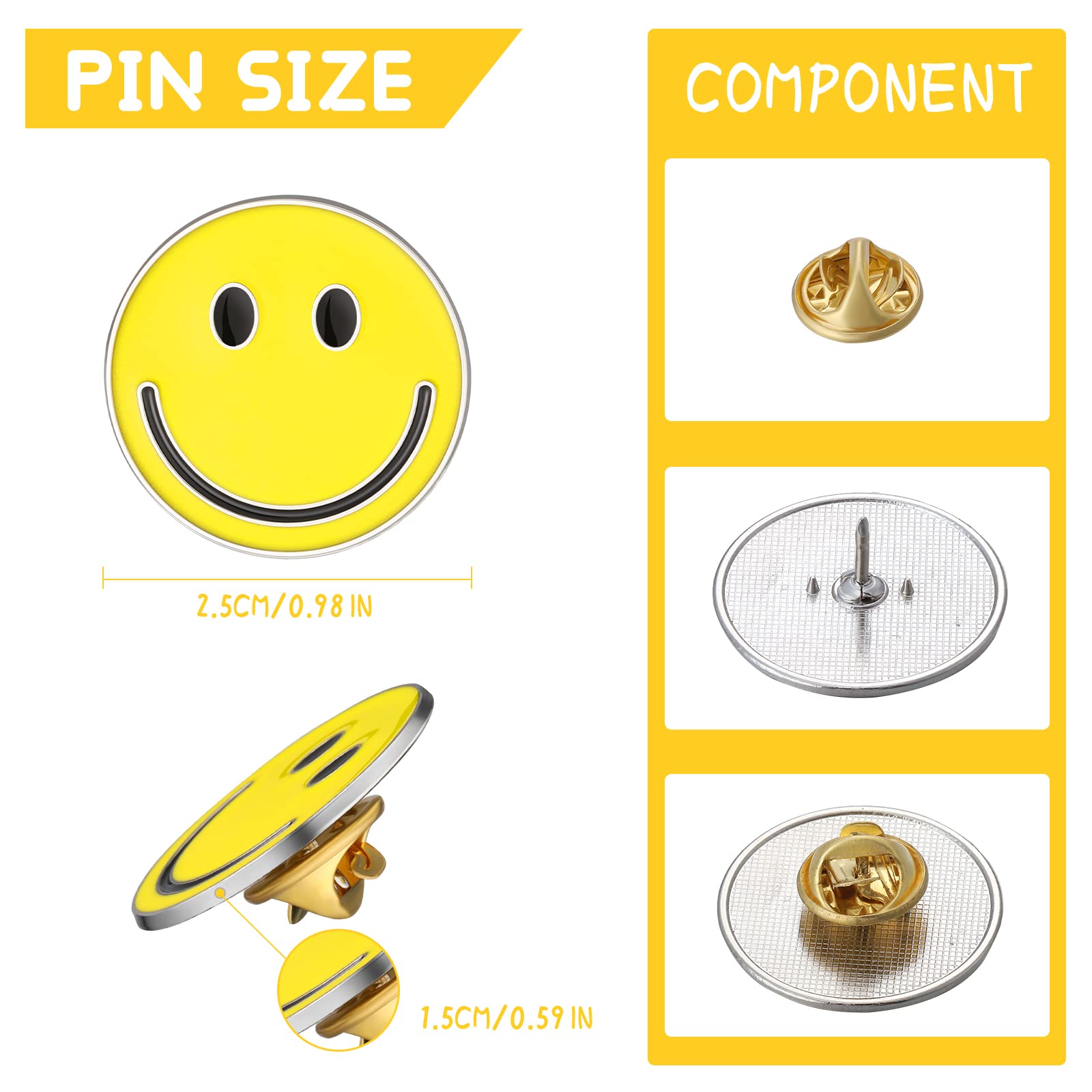 Paquete de 60 pines de solapa de cara feliz a granel, bonitos botones de sonrisa, pines divertidos para profesores, para estudiantes, niños, ropa, mochilas, decoración (azul, rosa, naranja, amarillo,