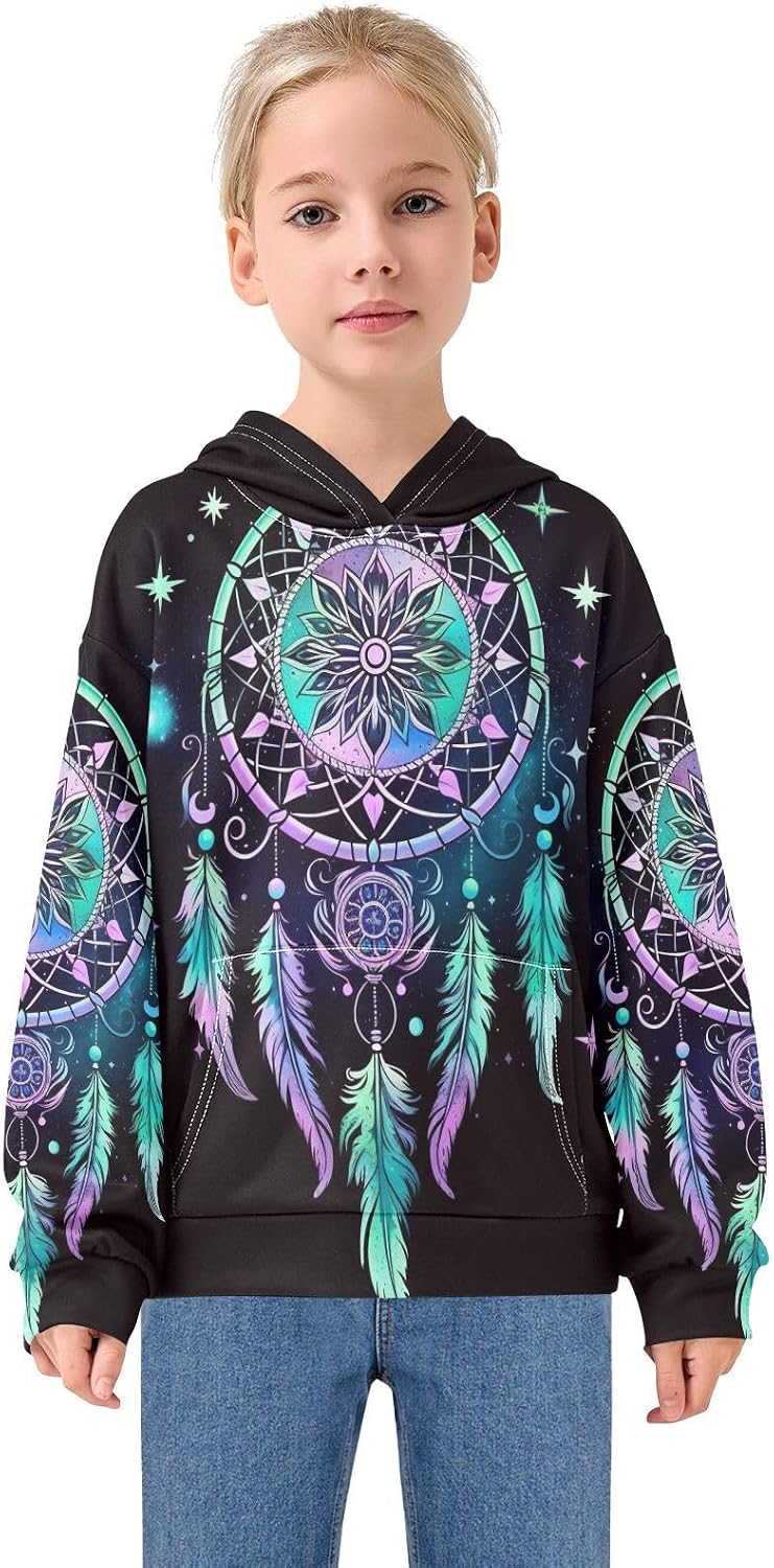 ALAZA Dreamcatcher Boho Galaxy Hoodies Sweatshirt for Boys Girls Kids Hooded Pullover Top