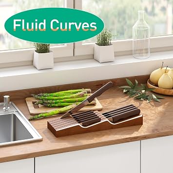 Knife Drawer Organizer (Brown, 11 Knives Organizer)