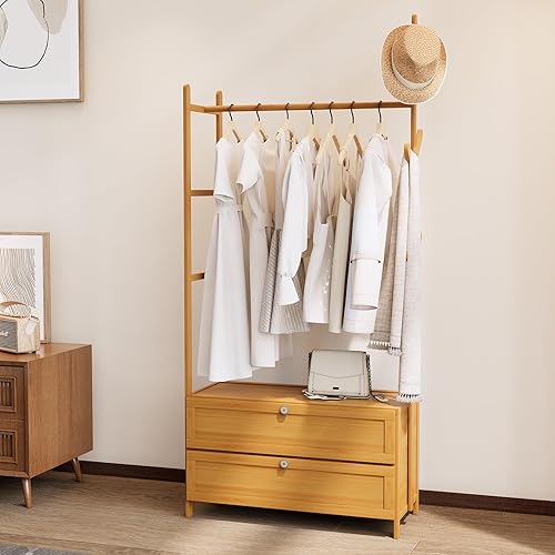 Miniatura 15 de Estante Colgante Mejorado para Ropa con Cajones, Estante de Ropa de 39.37 Pulgadas de Grosor Sólido con Estantes, Estante de 27.6 Pulgadas de Ancho