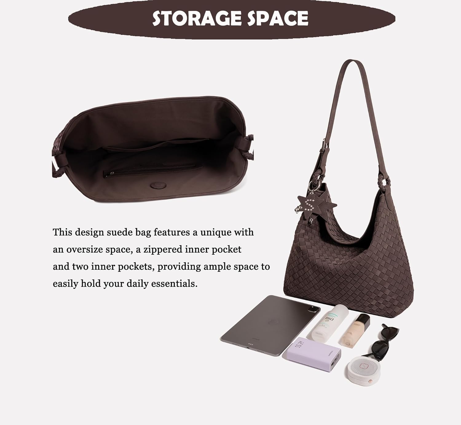 Suede Woven Hobo Bag, Oversized Suede Bag, Woven Tote Purses for Women, Large Crossbody Shoulder Slouchy Handbag - Image 8