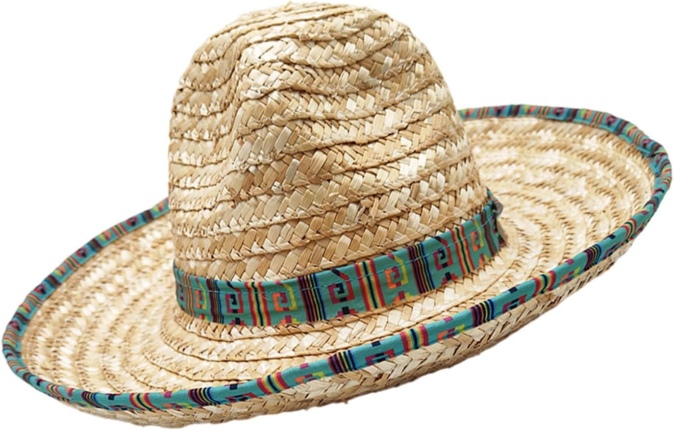 Woven Straw Sombrero Hat Mexico Festival Theme Wide Brims Sun Protective for Adult Unisex Popular Travel Headpiece Portable