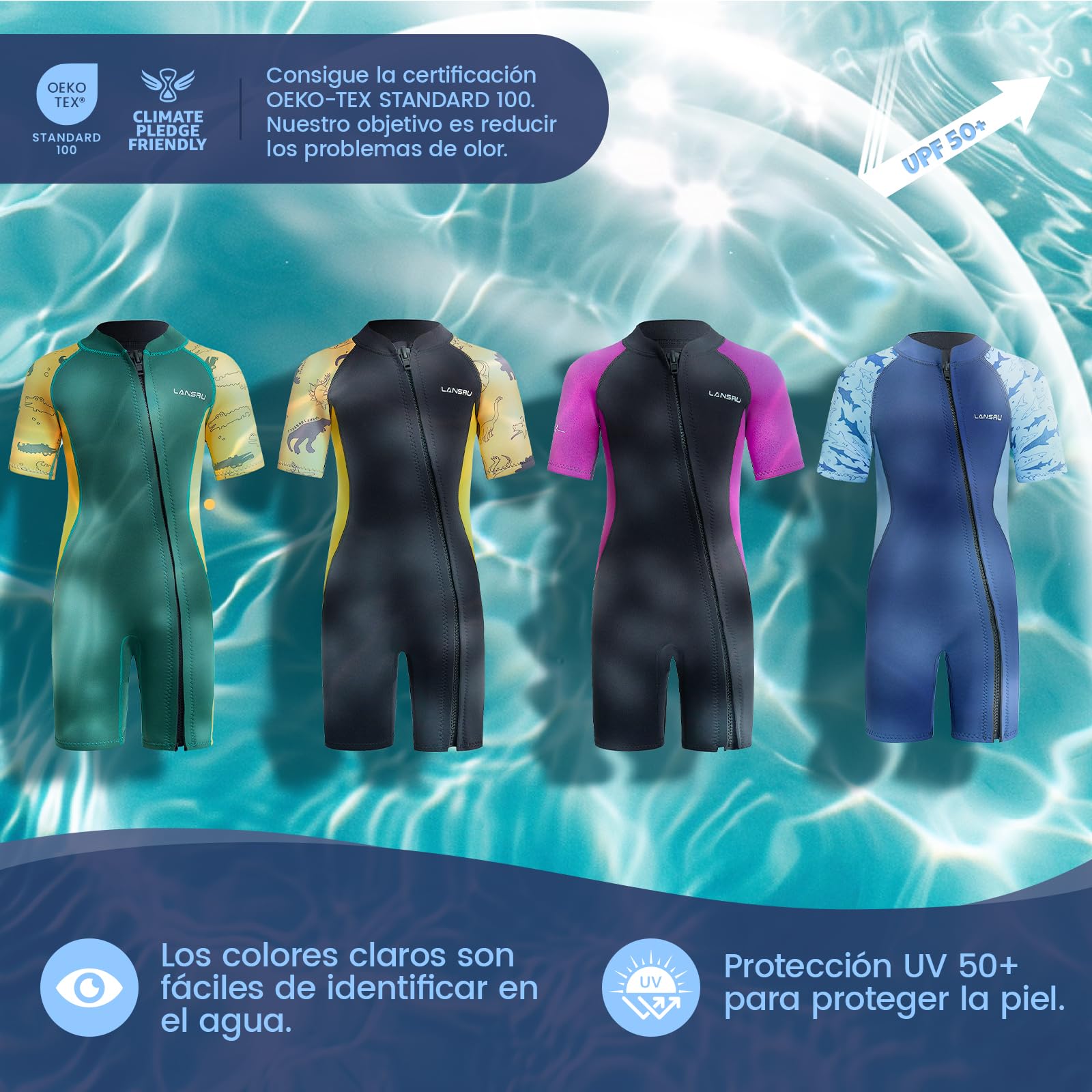 Traje de Neopreno para niños – 2,5 mm de Neopreno Corto con Material SCR Mejorado, Cremallera Completa pionera y protección UV Traje térmico para Surf, natación y Buceo