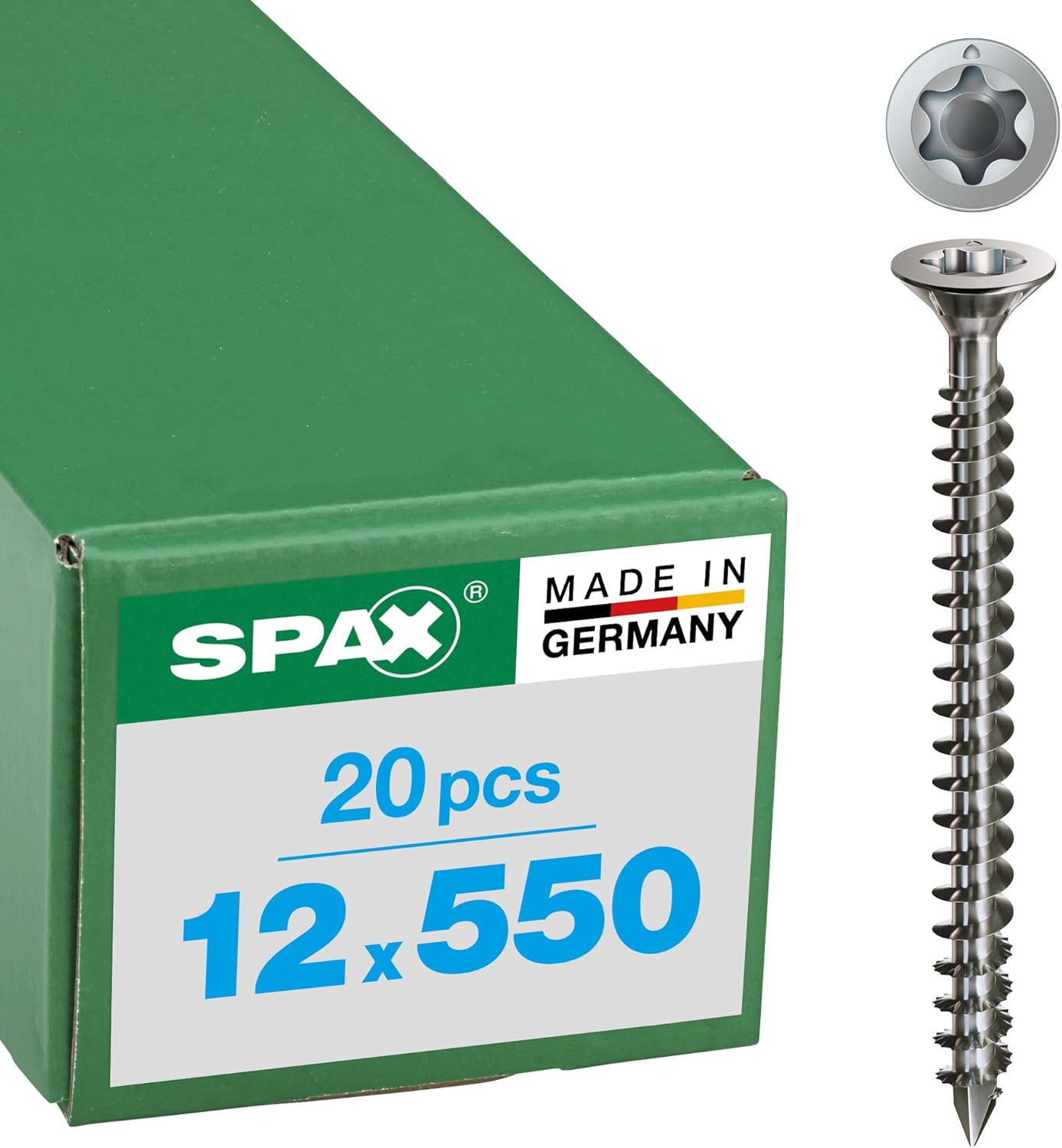 SPAX T-Star Plus 1208001204005 Wood Screws Stainless Steel A4 12.0 x 400 mm Pack of 25 Countersunk Head with Milling Ribs Fully Threaded Cut Tip