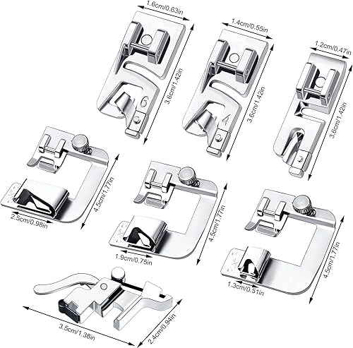 Miniatura 2 de 7 piezas de prensatelas de dobladillo enrollado, kit de pie de dobladillo para coser prensatelas enrolladas para máquina de coser multifuncional