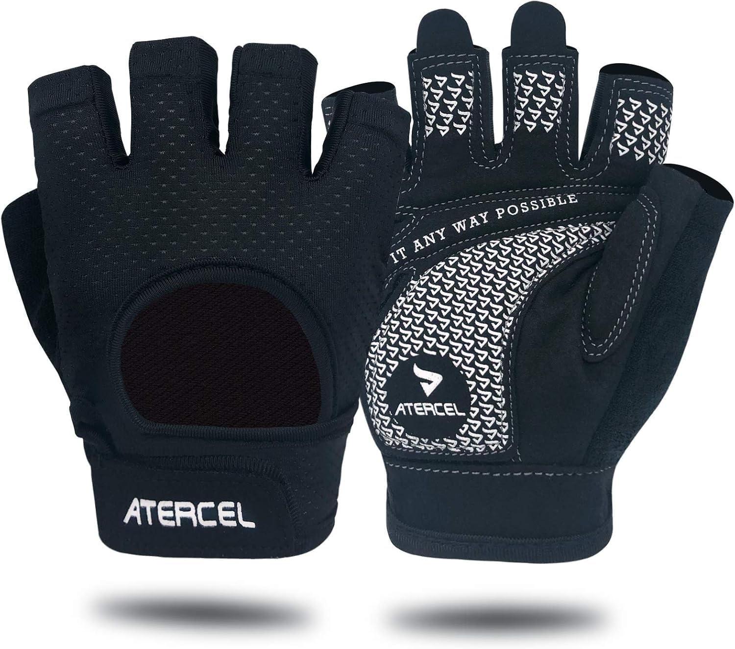 ATERCEL Weight Lifting Gloves Full Palm Protection, Workout Gloves for Gym, Cycling, Exercise, Breathable, Super Lightweight for Men and Women(Black, Large)