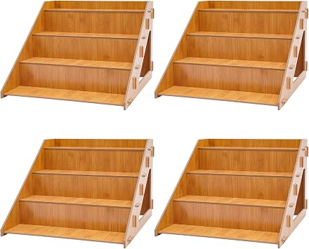 4 Pcs 4-Tier Retail Display Rack - Wooden Cupcake Stand Rustic Wood Tabletop Stand, Cupcake Dessert Stand Holder Step Storage Organizer Shelf with Triangluar Base for Shop Store