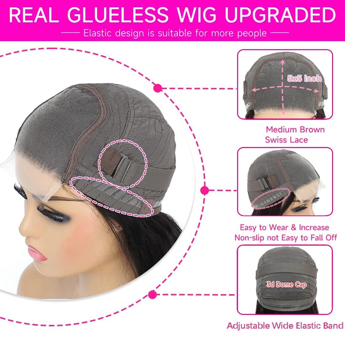 Glueless Human Hair Lace Wig with Pre-Plucked Natural Hairline