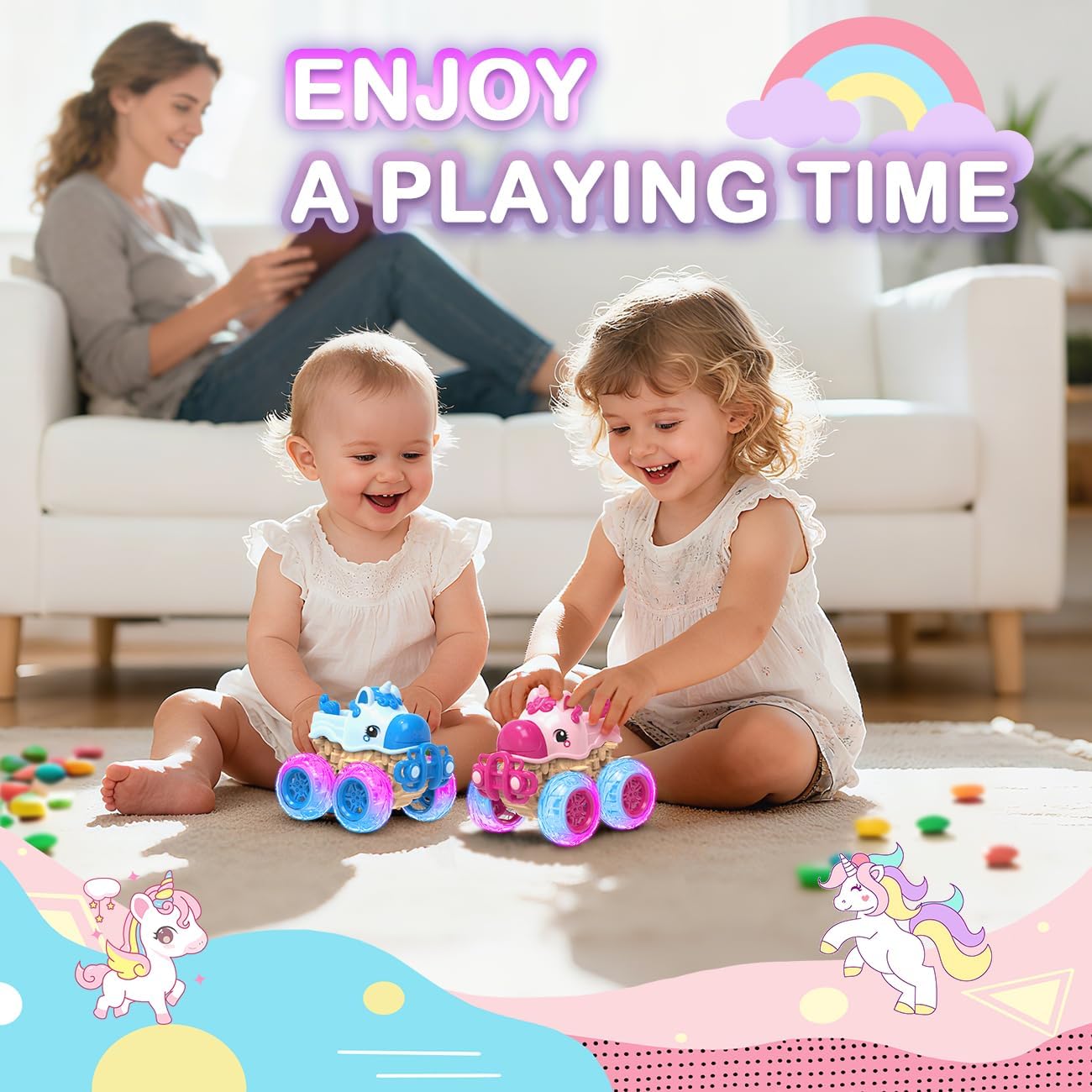 Trucks Toy Cars for Toddlers 1-3: Pull Back Cars for Kids 2-4 Years Old,Pink Unicorn Girl Ages 4-8 Yr,Monster Car Boys ,Christmas Birthday Best Gift,Light Up Wheels,Monster Truck Toys,Push and Go