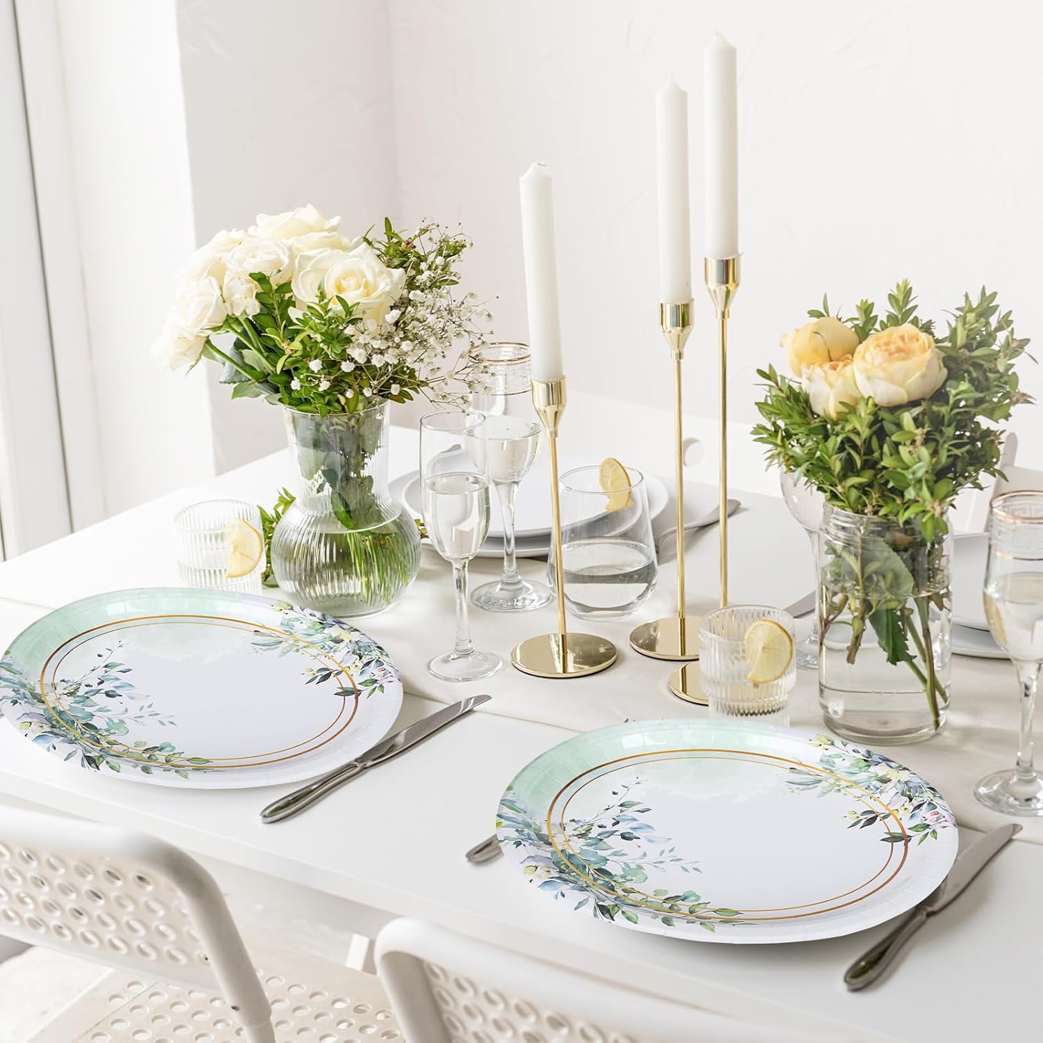 50 Pcs Greenery Oval Paper Plates Green Eucalyptus Leaves Disposable Plates 12 x 10 Inch Watercolor Tableware Plates for Wedding Birthday Baby Shower Party Supplies - Image 5