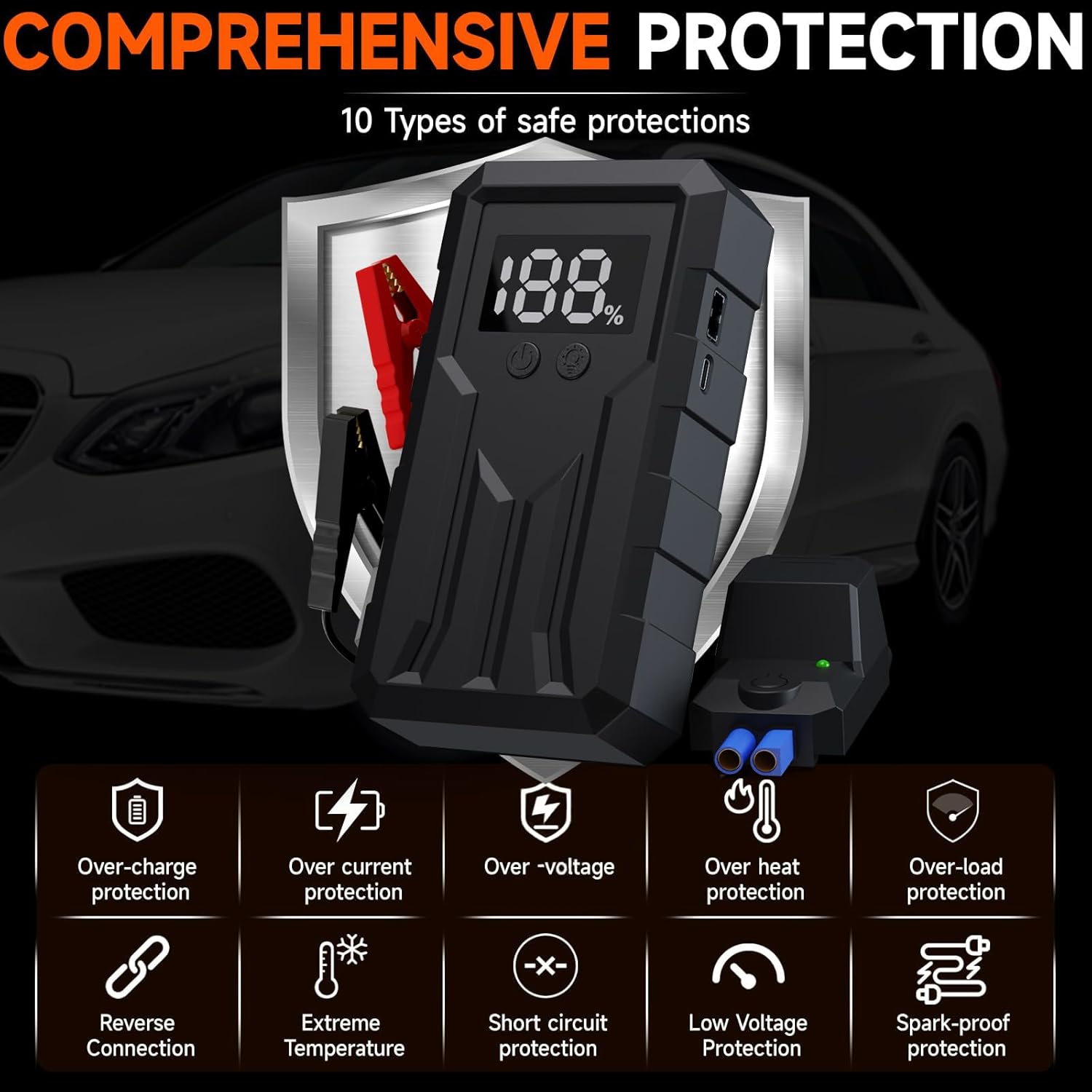 Jump Starter 4000A Peak, Portable Car Battery Jump Starter for 9L Gas 8L Diesel Engines, Power Pack with LED Flashlight, USB Quick Charge, Auto Battery Charger for Cars, Trucks, SUV, Gifts for Men