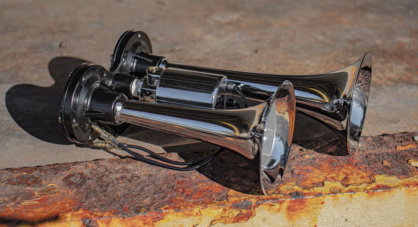Hornblasters Spocker 12/24 Volt Air Horn Only - 2 Compact Trumpets - Stunning Chrome Finish