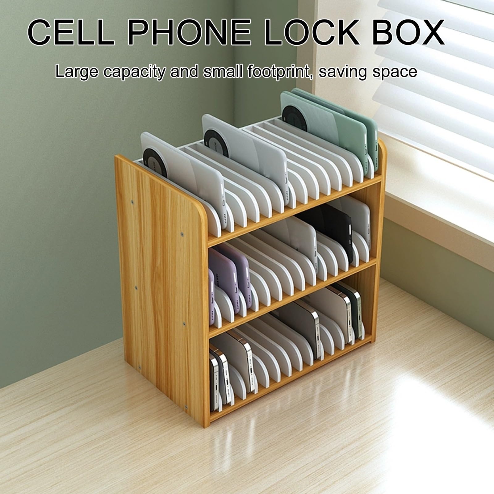 Armoire de Rangement en Bois pour Téléphone Portable, Casier pour Téléphone Portable en Classe, Boîte de Rangement en Bois à Plusieurs Niveaux pour Bureau et Salle de Classe(White,31x19x19cm)