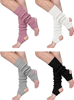 4 Pairs Women Ballet Leg Warmers Knitted Stirrup Long Leg Warmers Socks ...