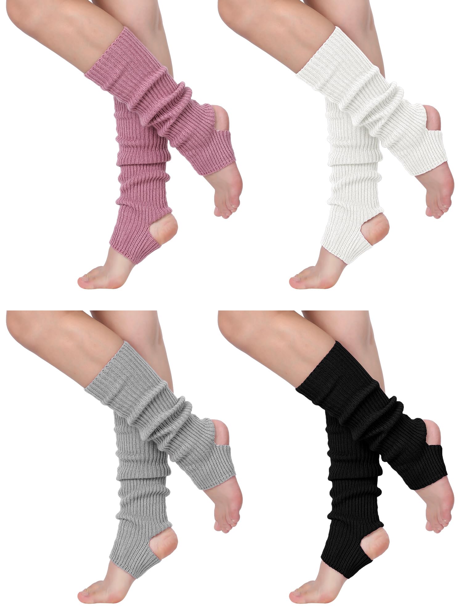 Xtinmee4 Pairs Women Ballet Leg Warmers Knitted Stirrup Long Leg Warmers Socks for Winter Yoga Ballet Dance Supply