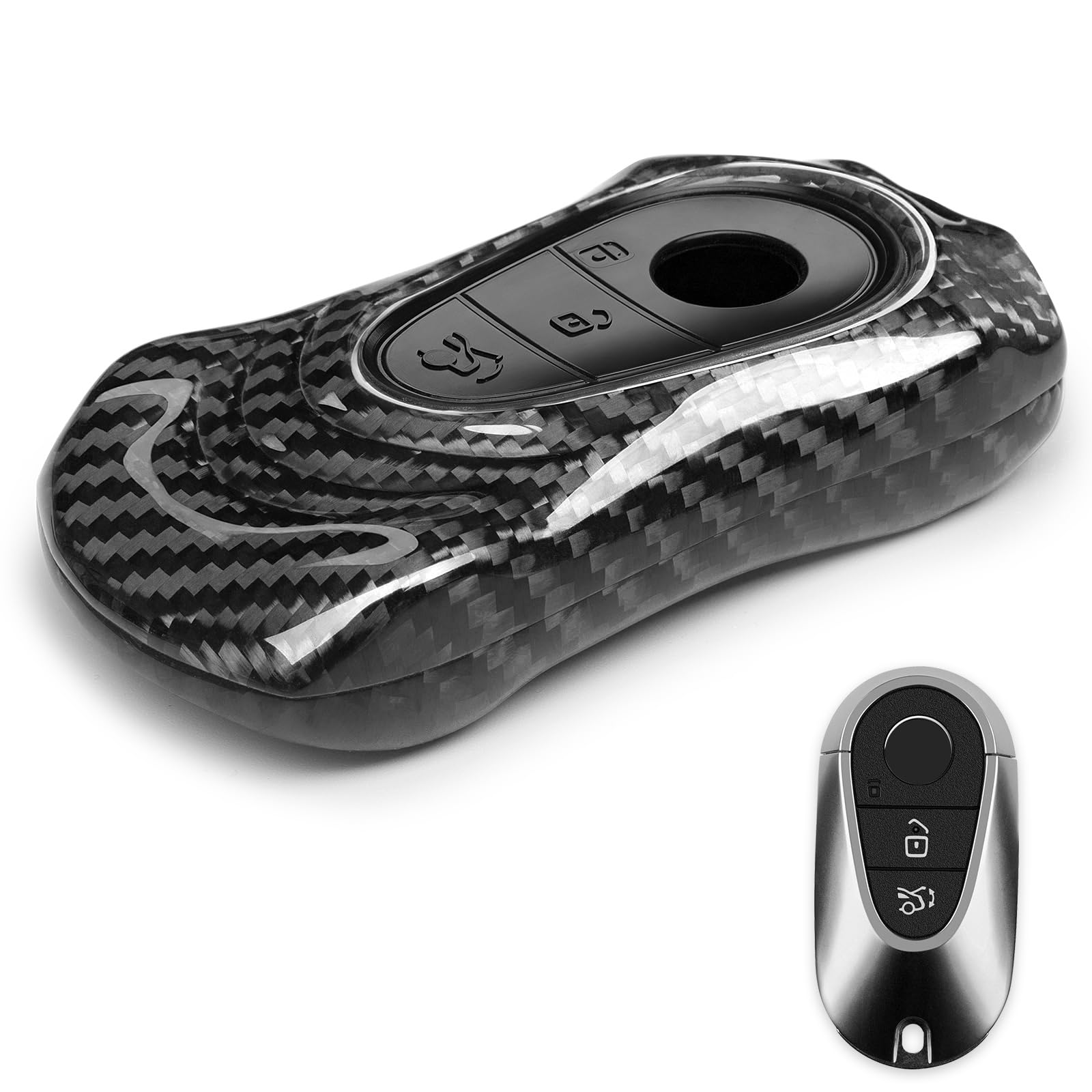 Photo 1 of T-carbon Carbon Fiber Key Fob Cover Compatible with Mercedes Benz Luxury Sports Car Inspired Design,Protective Key Case fits for A B C E GLC GLE GLA EQS, EQE, S Class,G Class(Black)