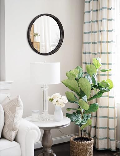 Miniatura 139 de JJUUYOU Espejo circular de pared redondo para baño, espejo de tocador marrón rústico, pequeño círculo decorativo para pared, marco de madera, espejo