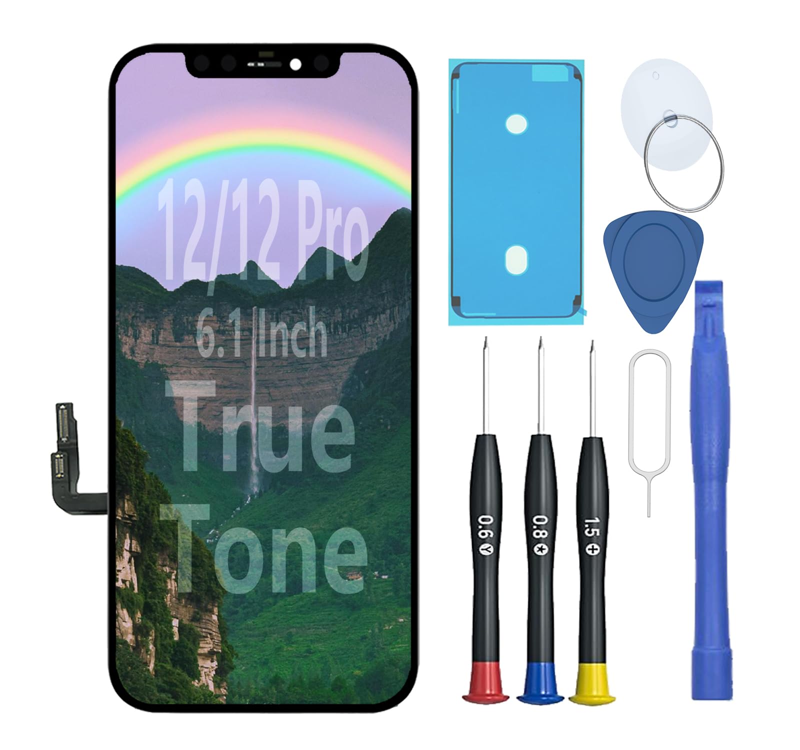 [1:1 Size] for iPhone 12/12 Pro Screen Replacement Kit Display Digitizer Glass Full Assembly Face ID True Tone Support Waterproof Seal DIY Repair Tools