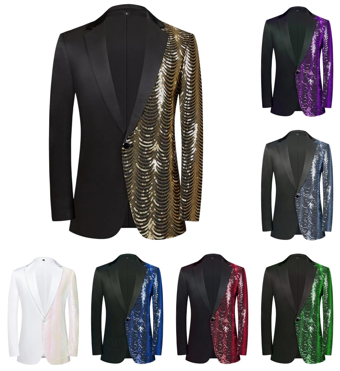 Giacca Blazer Da Uomo con Paillettes Lucide Vestibilità Slim Monopetto Scintillante Giacca Da Smoking Asimmetrica Abbigliamento Formale Da Sera per Feste Matrimoni Banchetti E Balli Di Fine Anno.