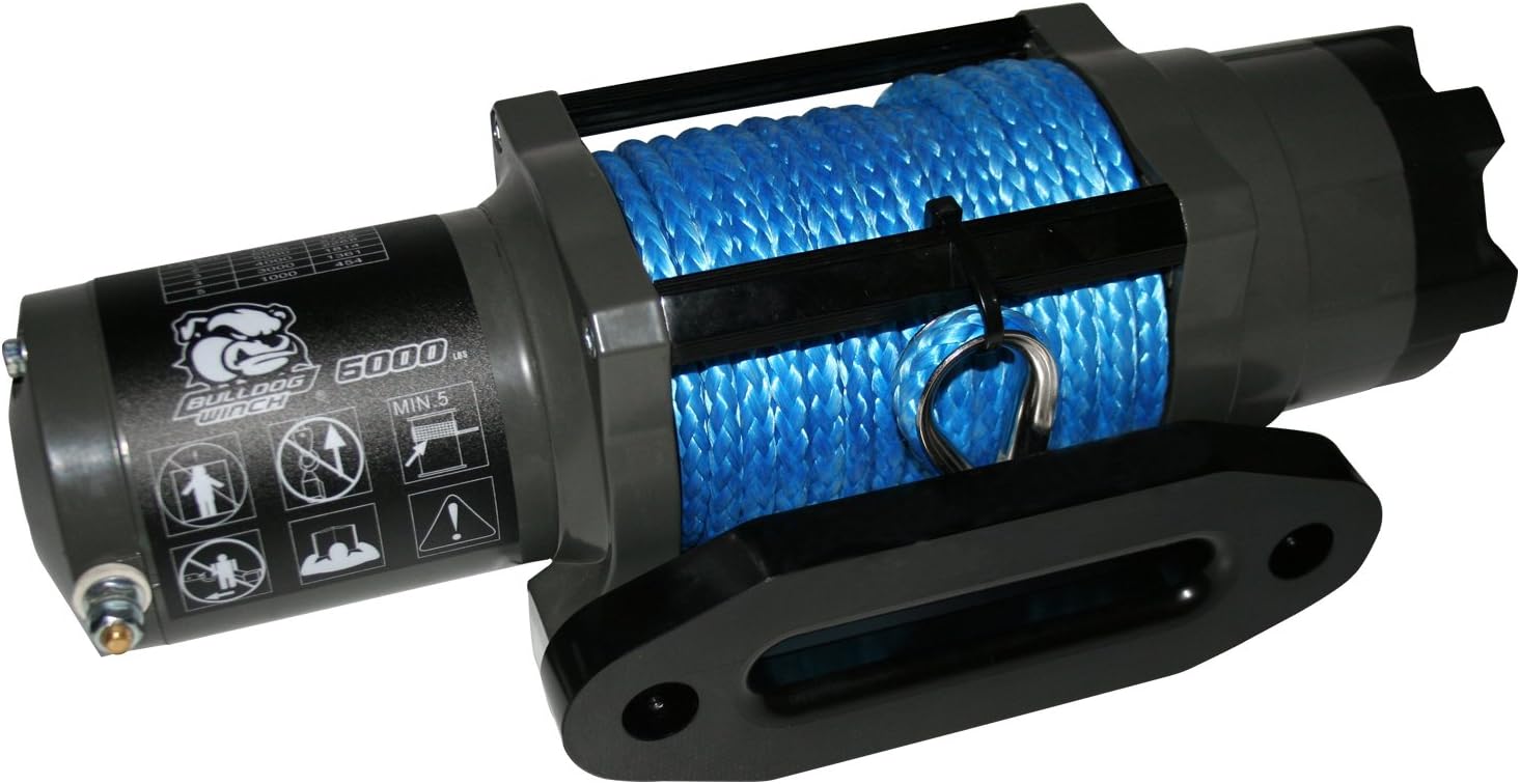 BULLDOG Winch 15023 Power Sports Winch (6000lb Power Sports with 50 Ft. Synthetic Rope CNC Billet Aluminum Hawse Fairlead), 1 Pack