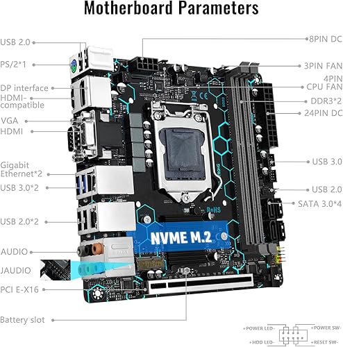 Miniatura 7 de SHANGZHAOYUAN Placa base H97 Strong LGA 1150 para procesador Intel Core i7i5i3E3 de 4 generación (Mini ITX, DDR3, PCIe 3.0, NVME M.2, SATA 6Gbs,