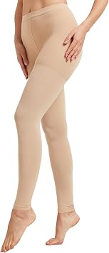 MGANG Medical Compression Pantyhose for Women & Men, Footless Waist High Compression Stockings Opaque, 15-20 mmHg Support Pantyhose, Firm Support Hose for Edema, Varicose Veins, Nursing, Beige S