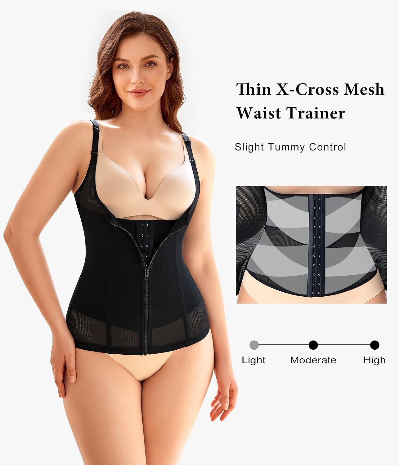 Waist Trainer for Women Corset Shapewear Tummy Control Faja Body Shaper Waist Cincher Zipper Mesh Corset