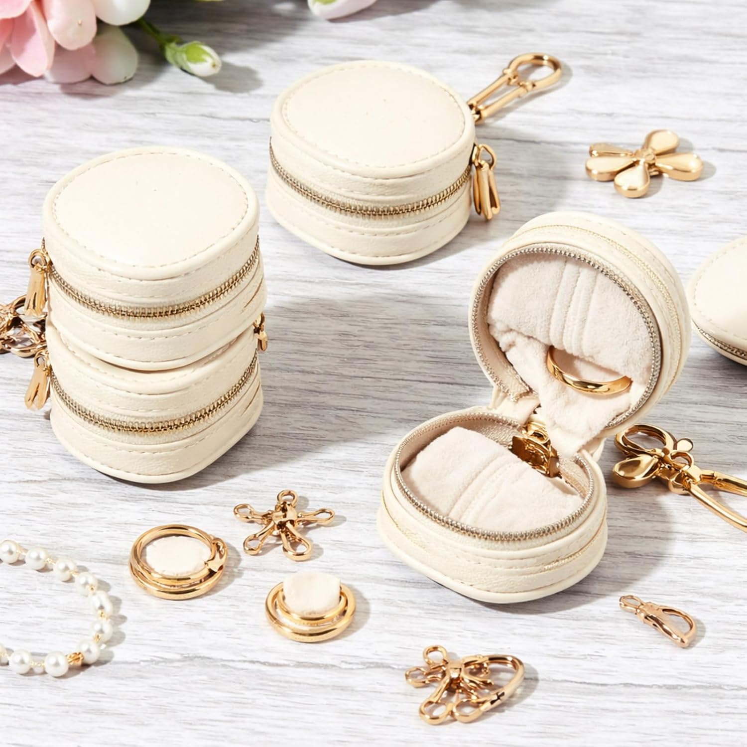 Nosiny 6 Pack Small Travel Ring Holder Keychain Portable Earring Jewelry Box Case Gym Sports Ring Organizer Gifts for Women(White)