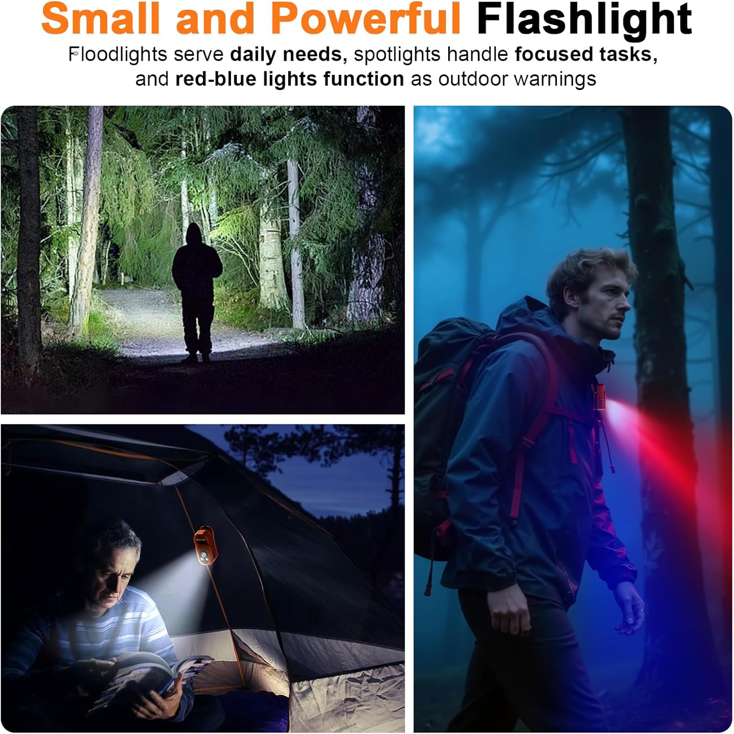 GOSCIEN Pro Rechargeable EDC Flashlight Clip-on Light 500 Lumens Clip Light with Three Lighting Solutions USB C Charging Magnetic IPX6 Waterproof Flashlight for Cycling, Outdoor and etc(Orange)