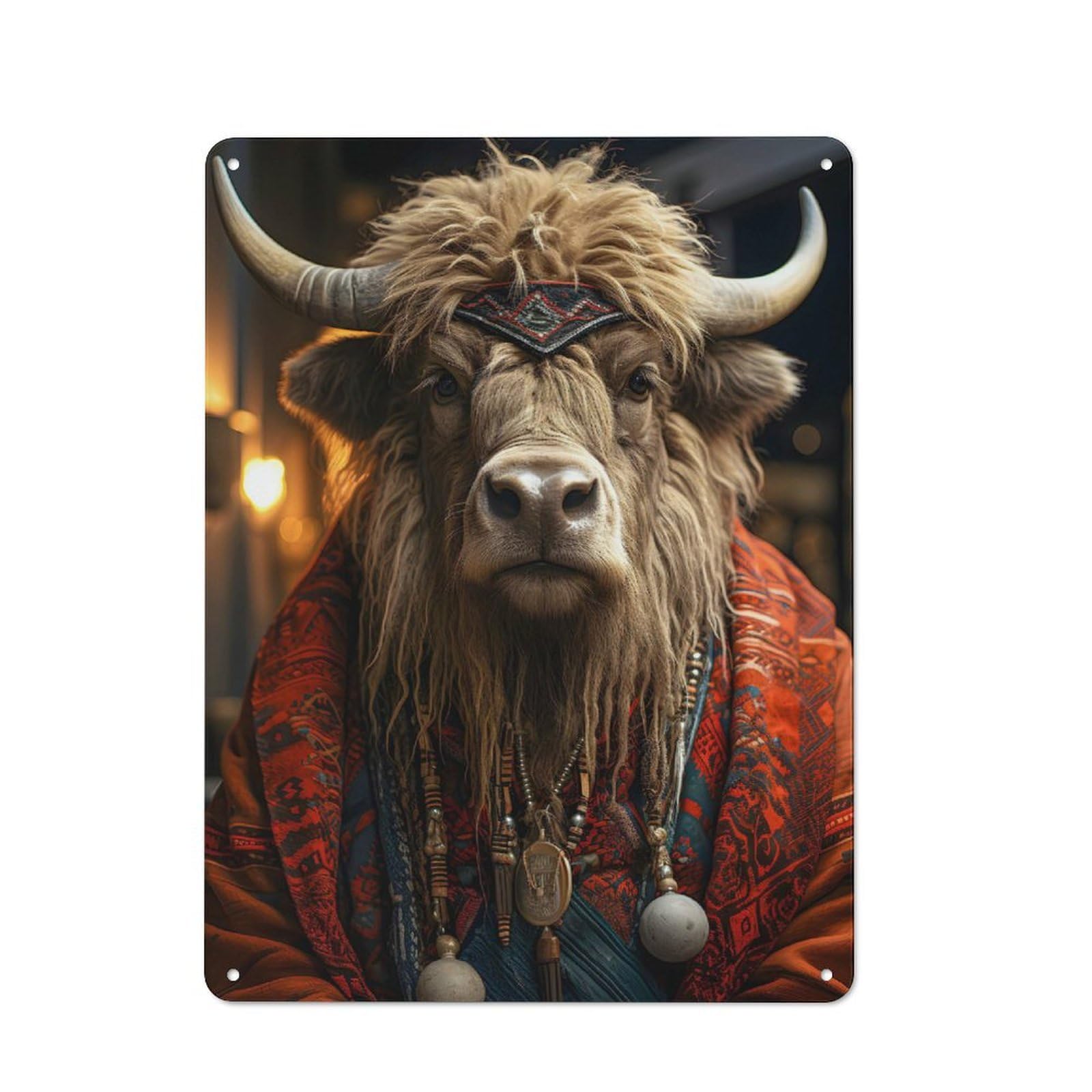 Junmoney Bisons Festive Knit Tin Sign With Design 40X30cm, Weathered Look Industrial Wall Art For Workshop, Basement, Shed Or Games Room