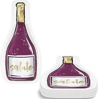 Unique Purple and Gold Foil Stamping Wine Bottle Shaped Paper Plates - 10.25" x 5.25" (Pack of 8) - Stylish Design for Wine Lovers, Perfect for Parties, Celebrations, and Wine-Themed Event